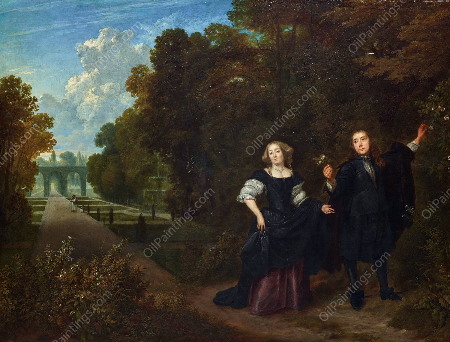 The Promenade  by Gonzales Coques - Hand-Painted Oil Painting Reproduction