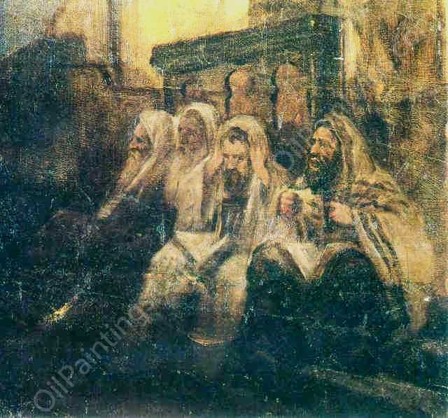 Jews in the Synagogue by Maurycy Gottlieb - Hand-Painted Oil Painting Reproduction
