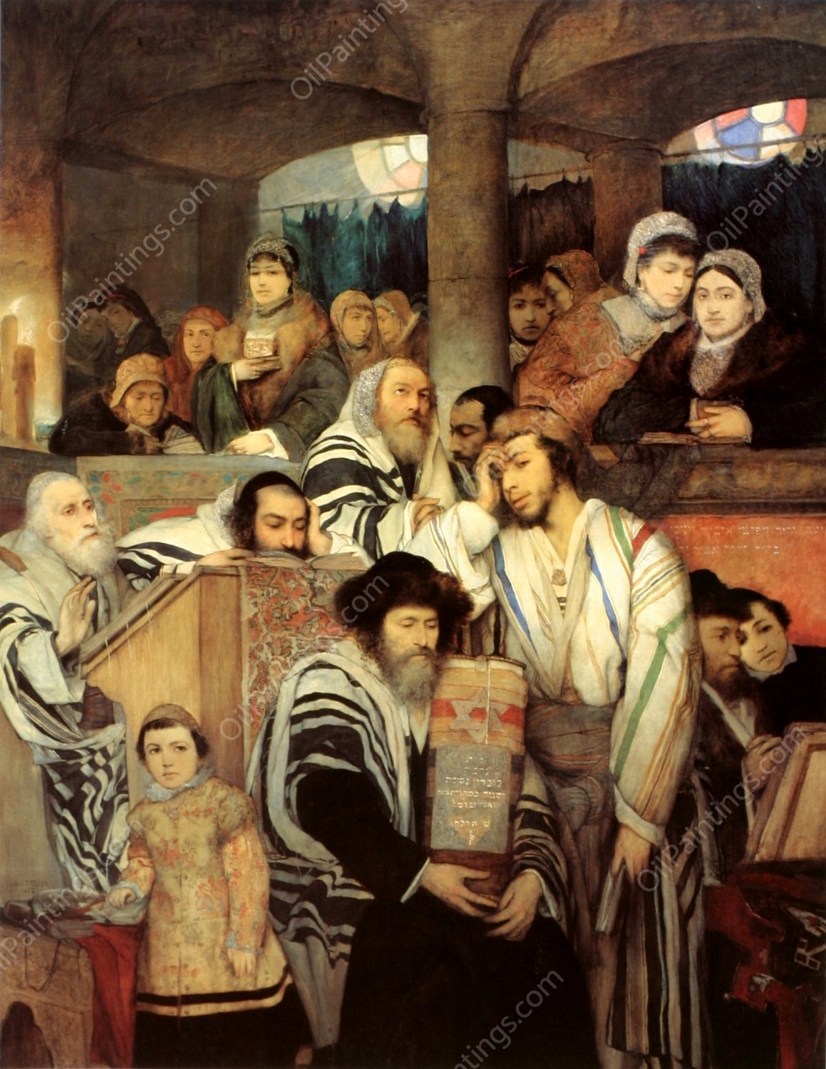 Jews Praying in the Synagogue on Yom Kippur by Maurycy Gottlieb - Hand-Painted Oil Painting Reproduction