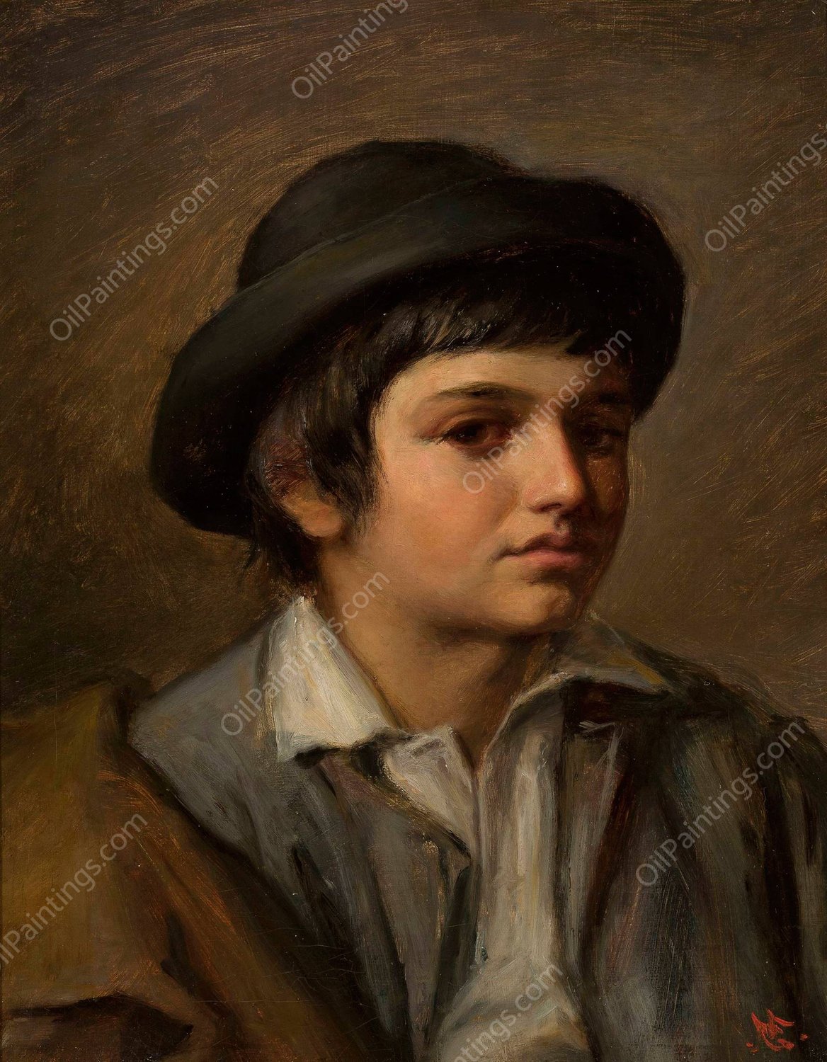Portrait of a boy in a hat  by Maurycy Gottlieb - Hand-Painted Oil Painting Reproduction