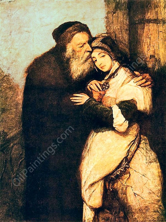 Shylock and Jessica by Maurycy Gottlieb - Hand-Painted Oil Painting Reproduction