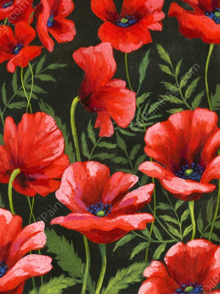 Poppies at Midnight II by Grace Popp - Hand-Painted Oil Painting Reproduction