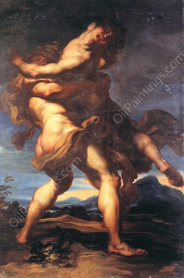 Hercules and Antaeus by Gregorio De Ferrari - Hand-Painted Oil Painting Reproduction