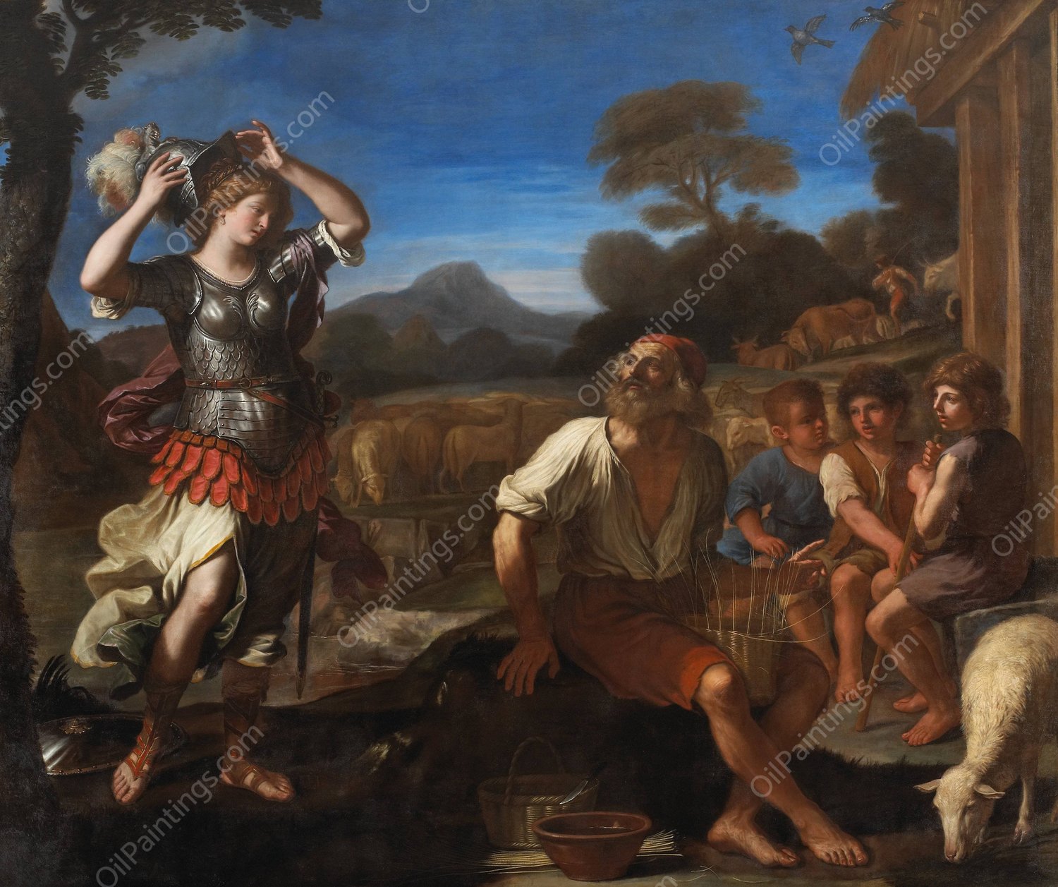 Erminia and the Shepherds  by Guercino - Hand-Painted Oil Painting Reproduction