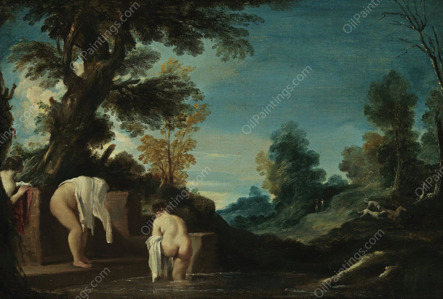 Landscape with Bathing Women  by Guercino - Hand-Painted Oil Painting Reproduction