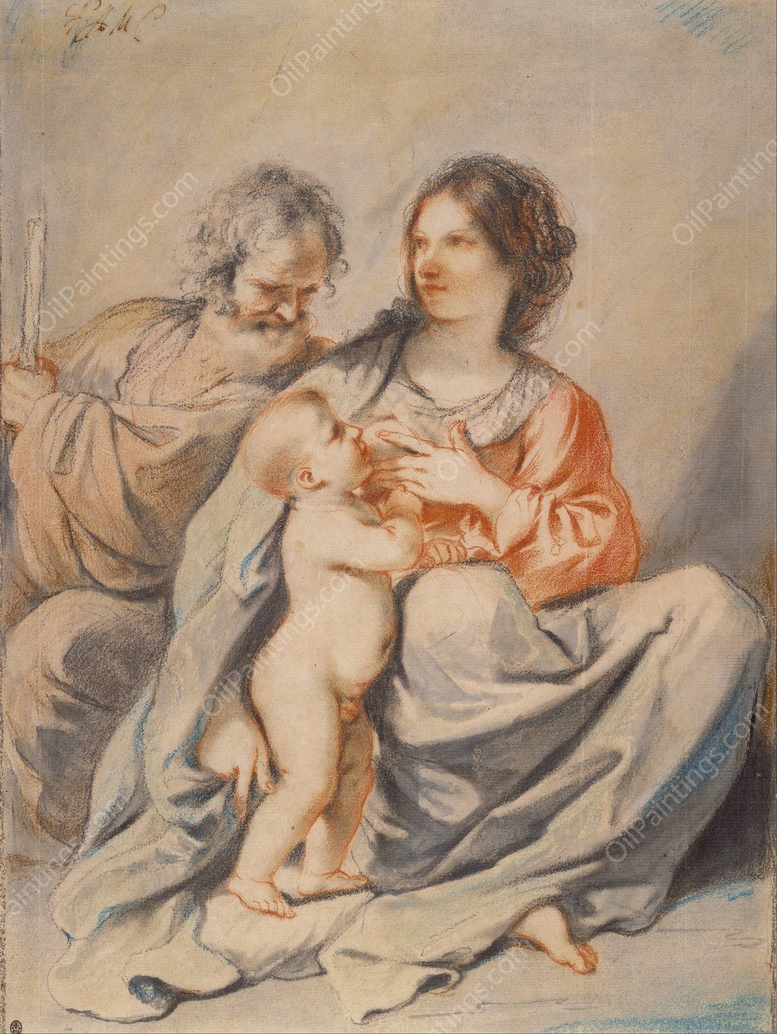The Holy Family  by Guercino - Hand-Painted Oil Painting Reproduction