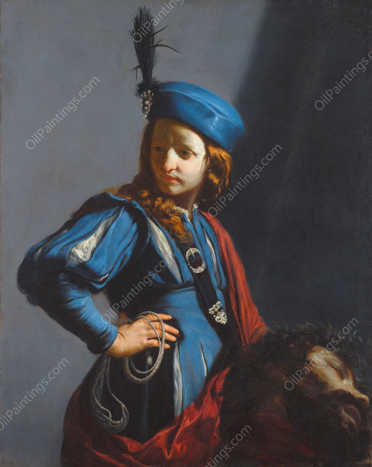 David with the Head of Goliath  by Guido Cagnacci - Hand-Painted Oil Painting Reproduction