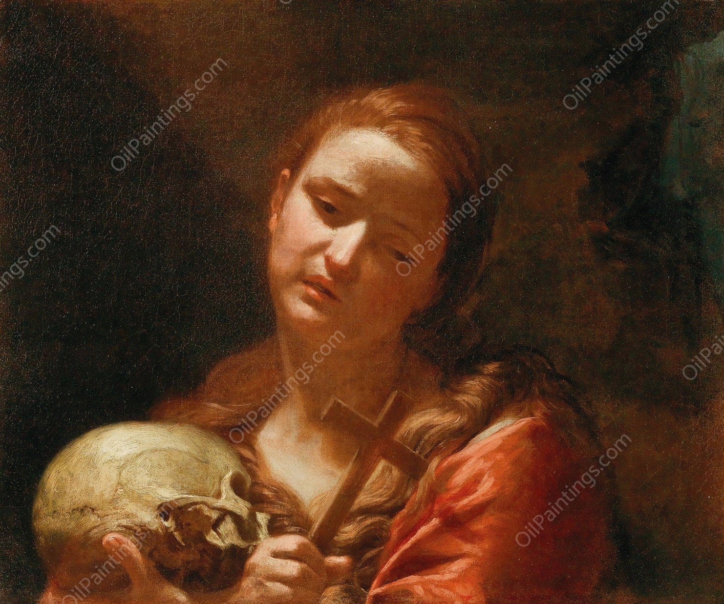 The Penitent Magdalene by Guido Cagnacci - Hand-Painted Oil Painting Reproduction