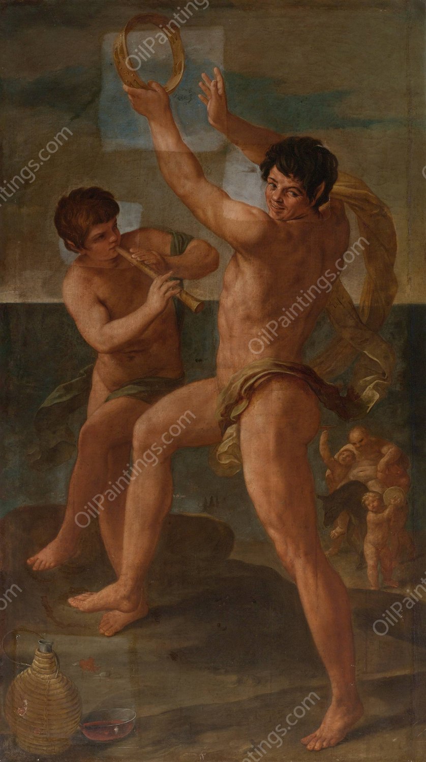 Two Fauns In A Bacchic Dance by Guido Reni - Hand-Painted Oil Painting Reproduction