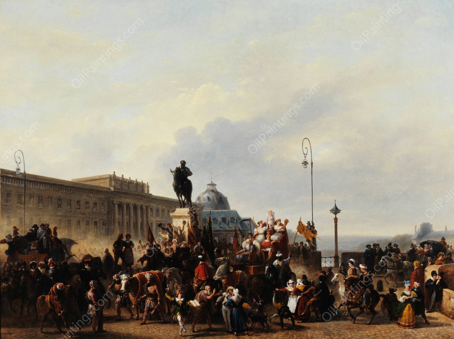 Mascarade sur le Pont-Neuf  by Guillaume-Frederic Ronmy - Hand-Painted Oil Painting Reproduction