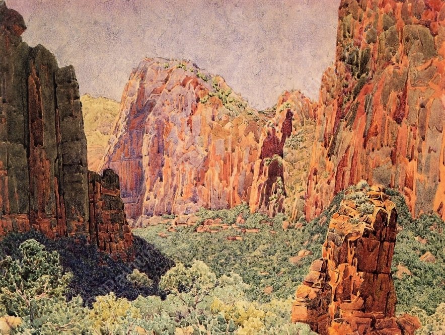 Temple of Sinawava - Zion National Park by Gunnar Widforss - Hand-Painted Oil Painting Reproduction