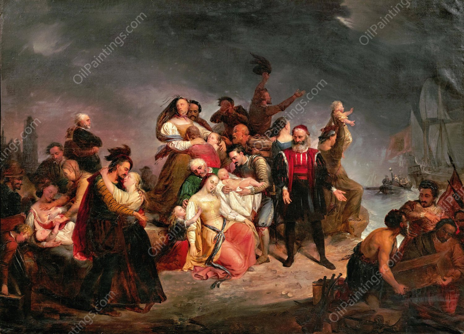 Der Abschied nach Amerika oder die Einschiffung auf der Mayflower by Gustaf Wappers - Hand-Painted Oil Painting Reproduction