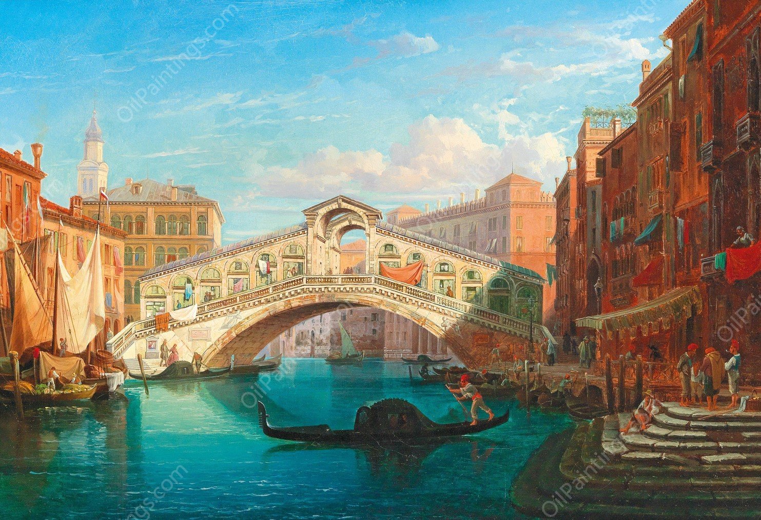 Venice, View Of The Rialto Bridge by Gustaf Wilhelm Palm - Hand-Painted Oil Painting Reproduction