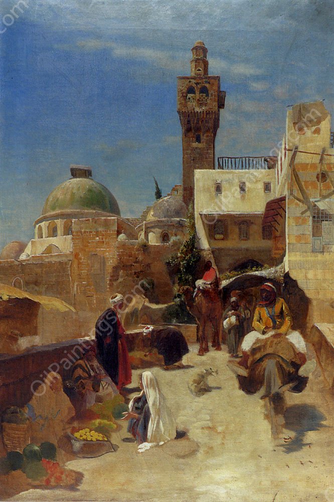 Orientalische Strassenszene by Gustav Bauernfeind - Hand-Painted Oil Painting Reproduction