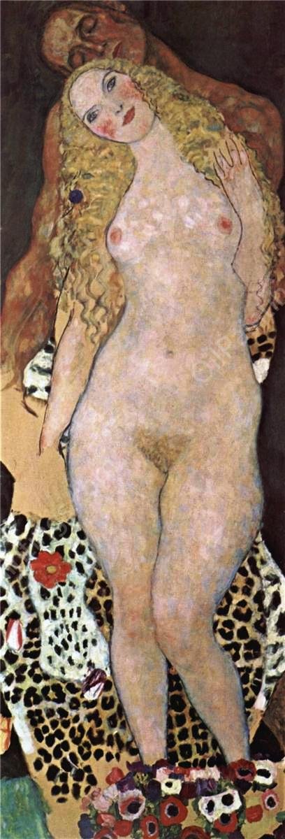 Adam and Eve Unfinished by Gustav Klimt - Hand-Painted Oil Painting Reproduction