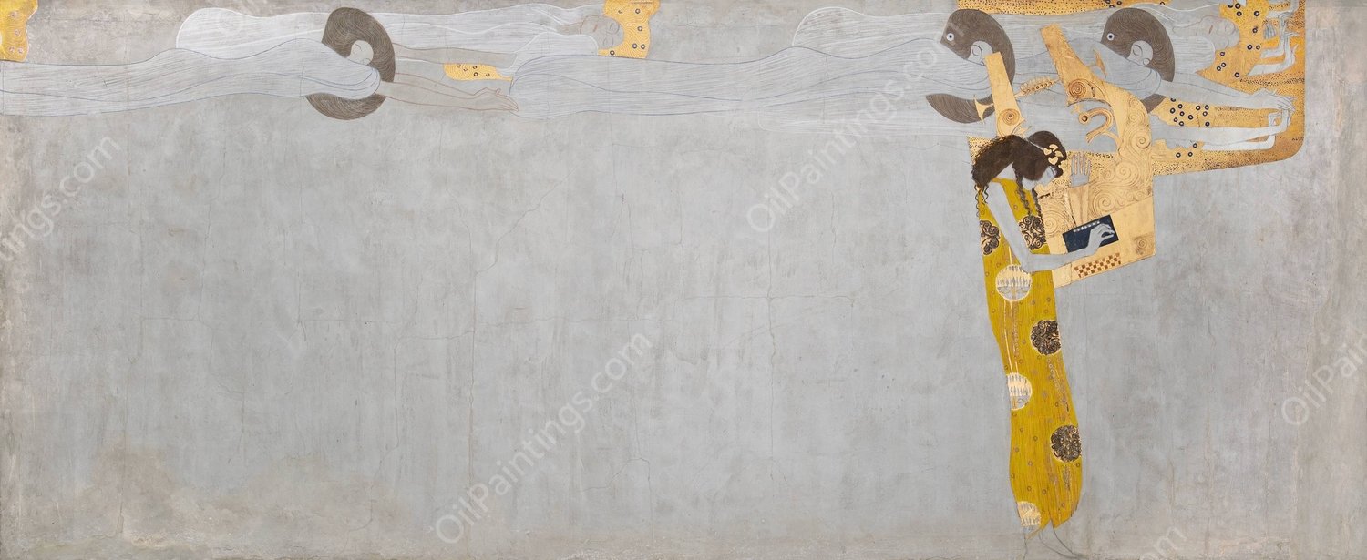 Beethovenfries; 'Die Sehnsucht nach Gluck findet Stillung in der Poesie' by Gustav Klimt - Hand-Painted Oil Painting Reproduction