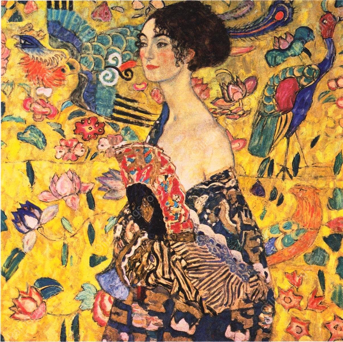 Lady with Fan by Gustav Klimt - Hand-Painted Oil Painting Reproduction