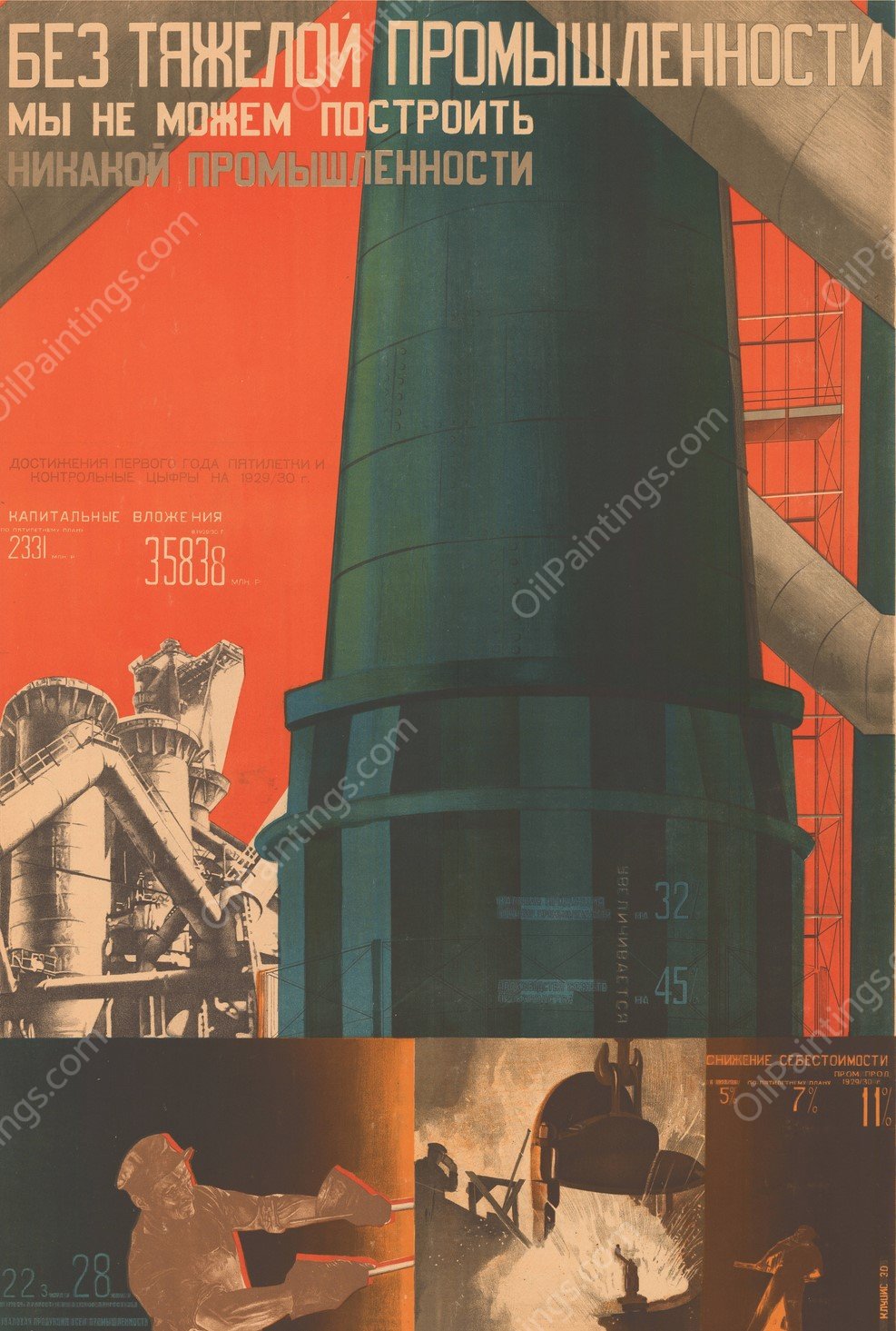 Without Heavy Industry We Cannot Build Any Industry  by Gustav Klutsis - Hand-Painted Oil Painting Reproduction