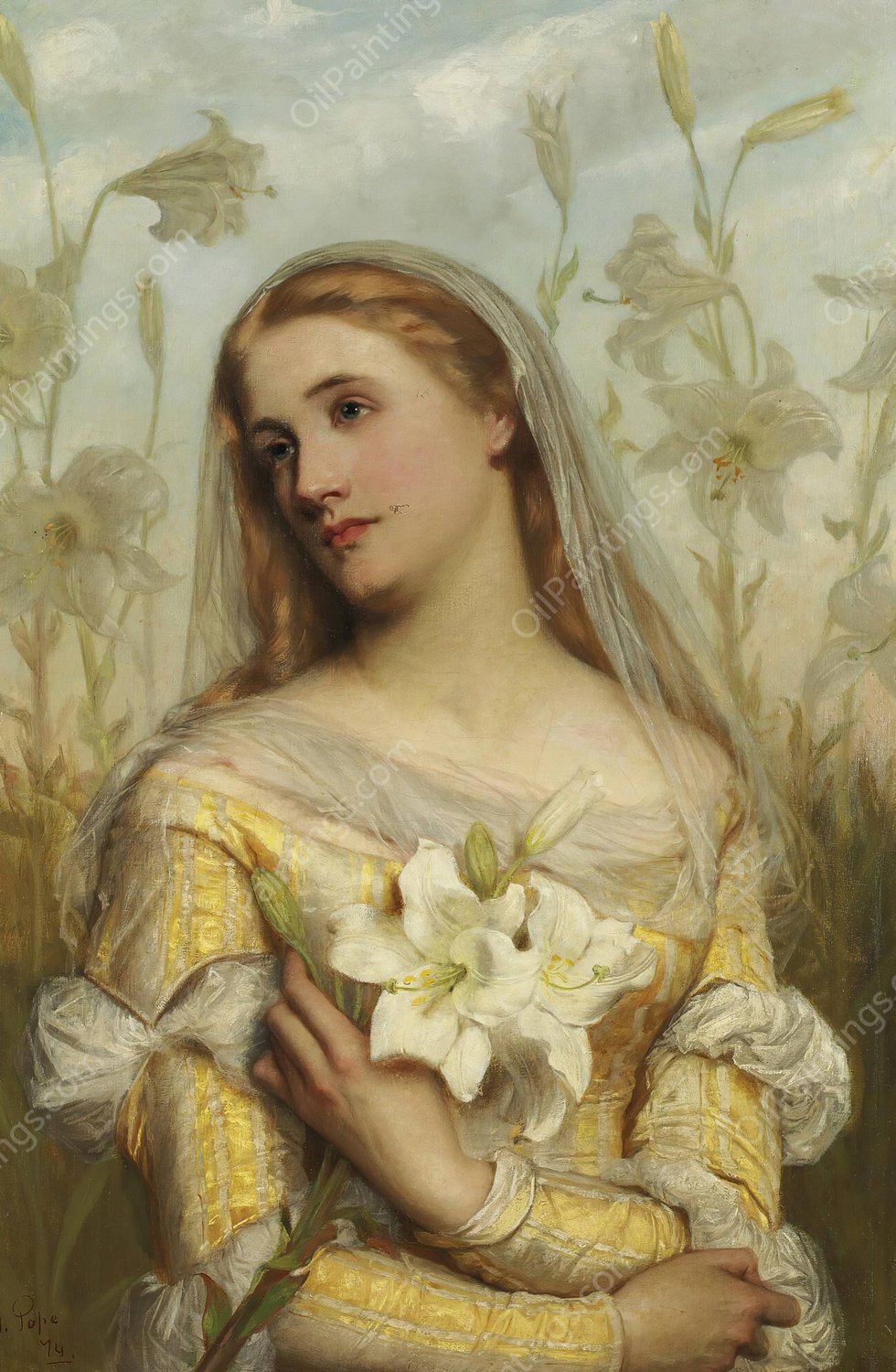 Lilies  by Gustav Pope - Hand-Painted Oil Painting Reproduction