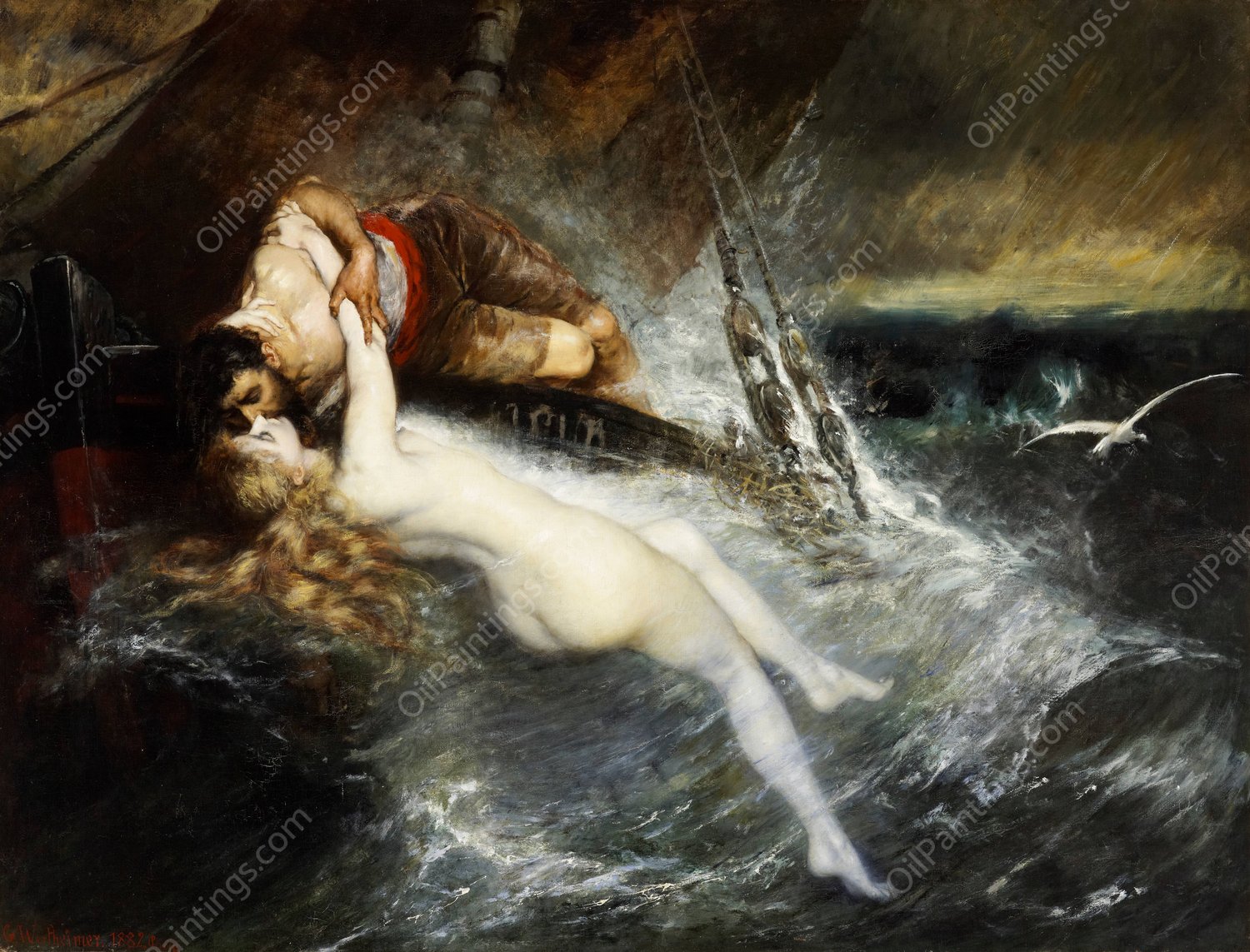 The Kiss of the Siren  by Gustav Wertheimer - Hand-Painted Oil Painting Reproduction