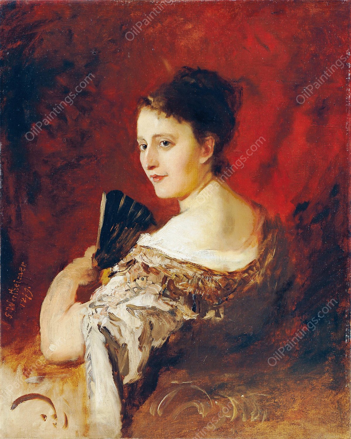 Theresia Fritz at the age of about 18  by Gustav Wertheimer - Hand-Painted Oil Painting Reproduction