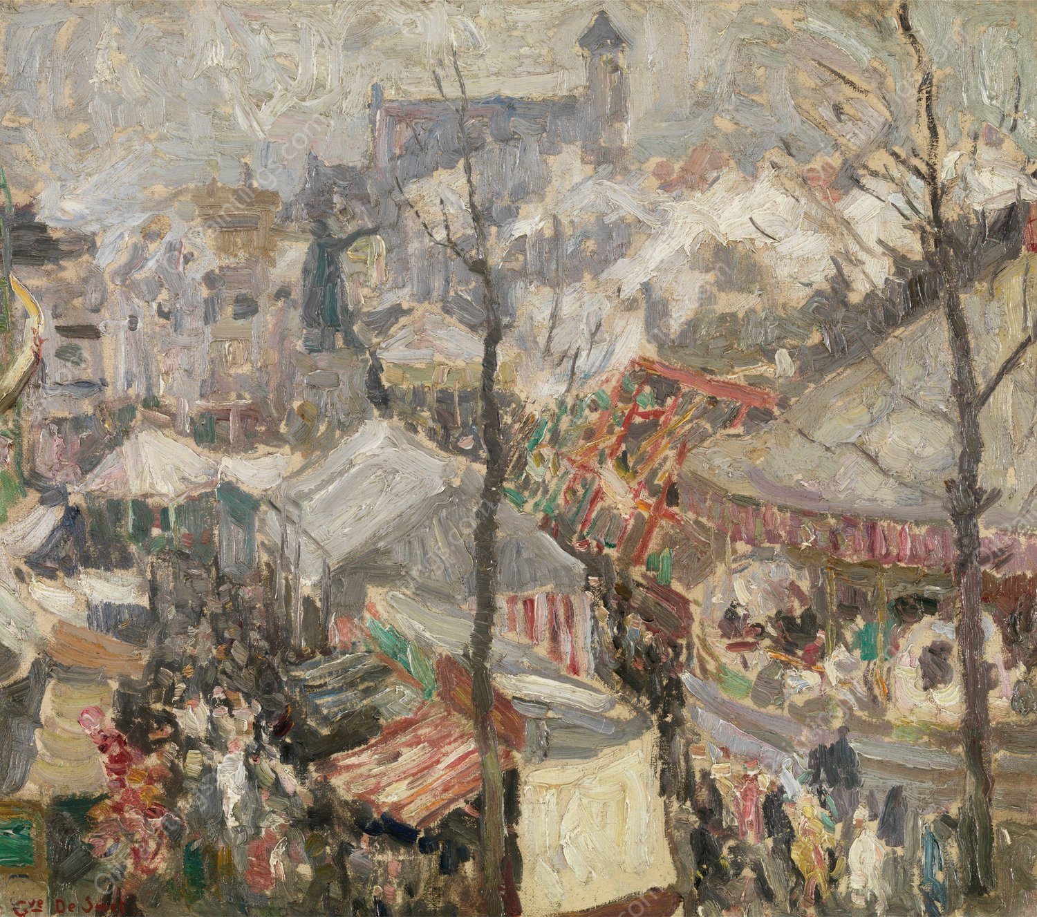 Fair at Vrijdagmarkt in Ghent  by Gustave De Smet - Hand-Painted Oil Painting Reproduction