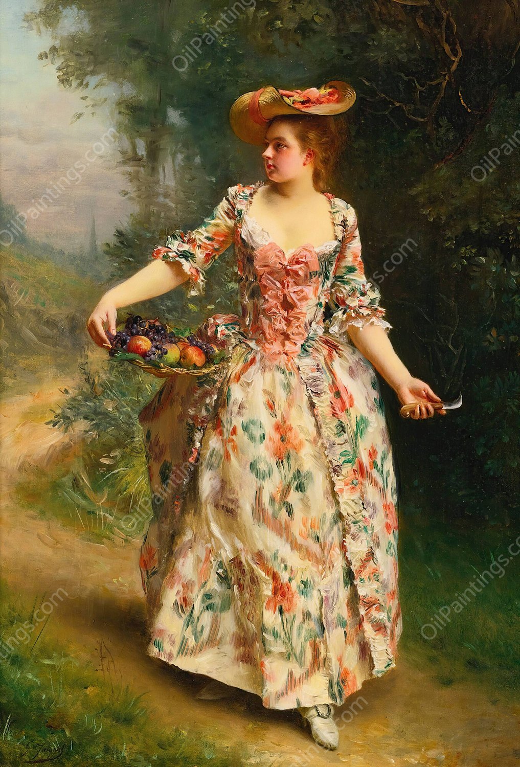 A Walk In The Park by Gustave Jean Jacquet - Hand-Painted Oil Painting Reproduction