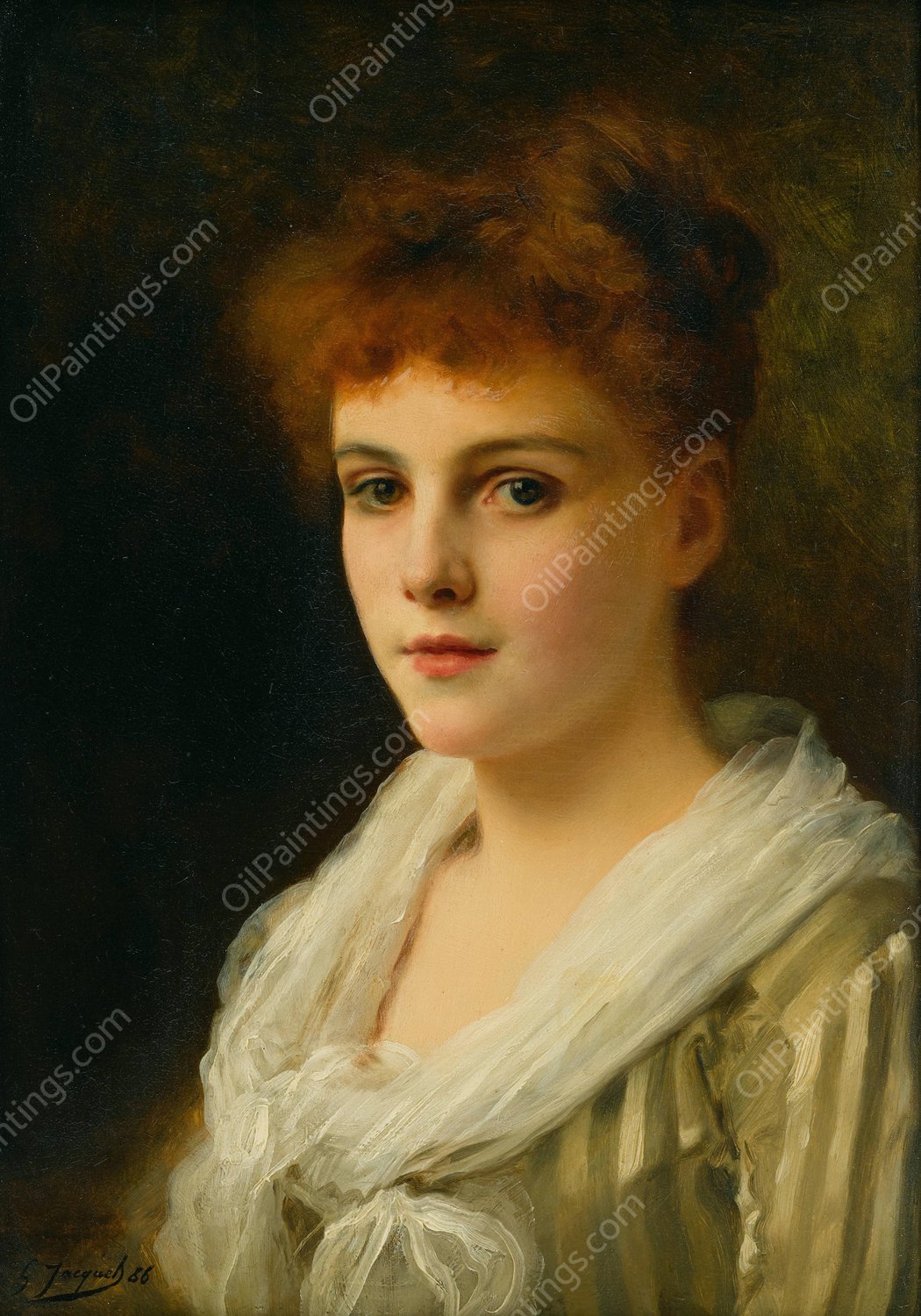 An auburn haired beauty  by Gustave Jean Jacquet - Hand-Painted Oil Painting Reproduction