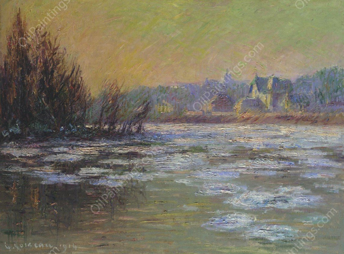 Ice on the Oise River by Gustave Loiseau - Hand-Painted Oil Painting Reproduction