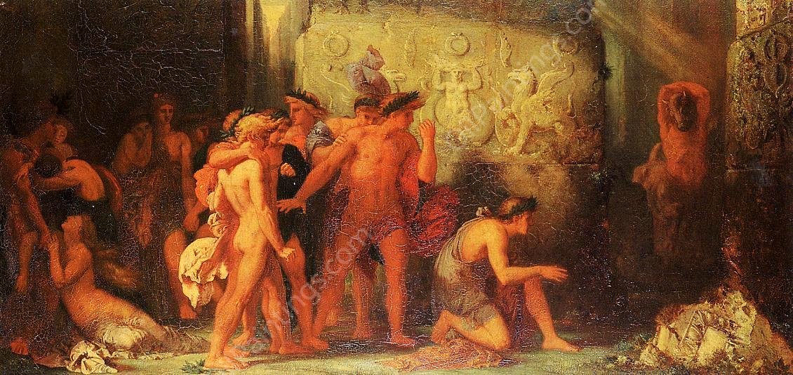 Athenians Given to the Minotaur in the Cretan Labyrinth by Gustave Moreau - Hand-Painted Oil Painting Reproduction