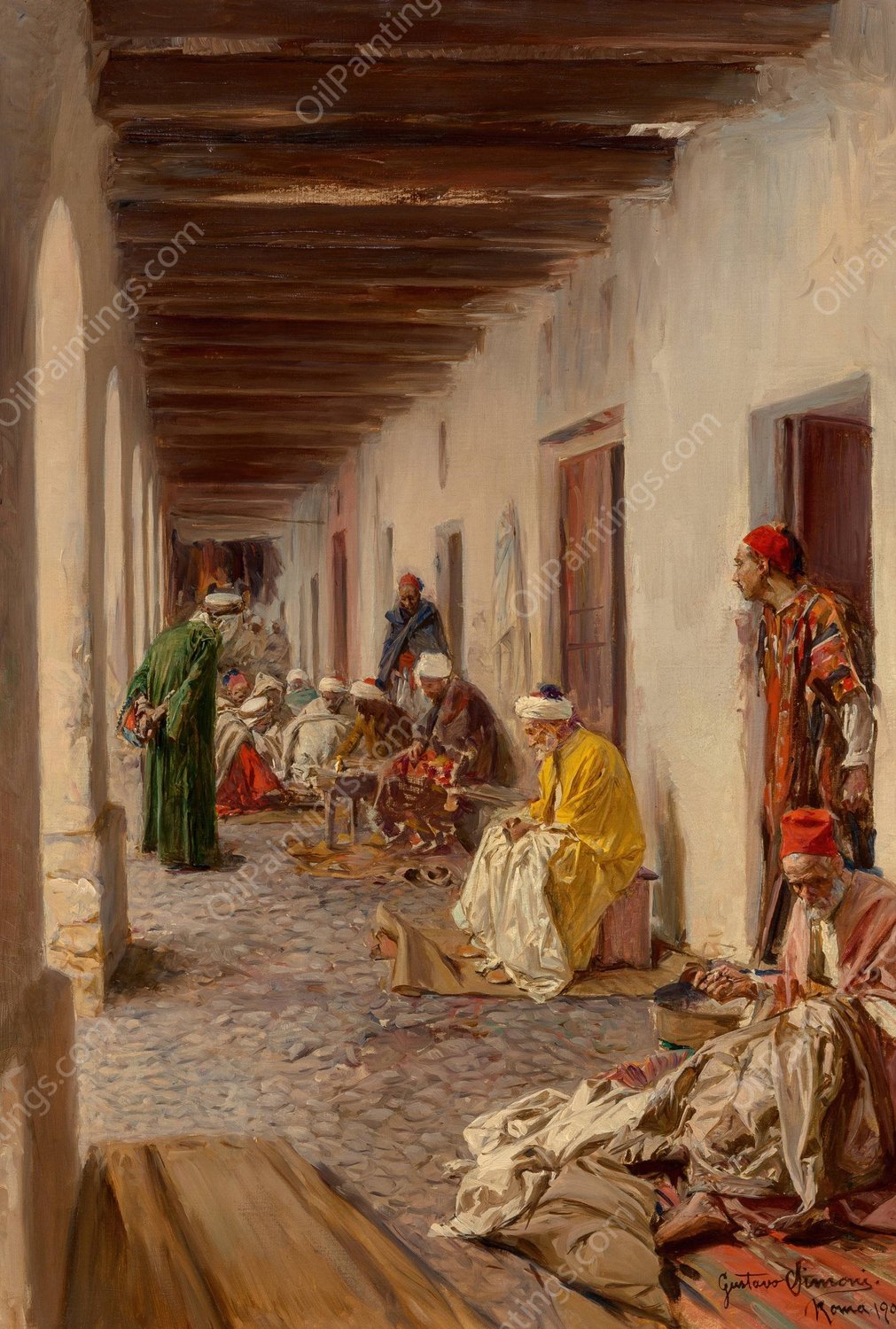 A street in Biskra, Algeria  by Gustavo Simoni - Hand-Painted Oil Painting Reproduction