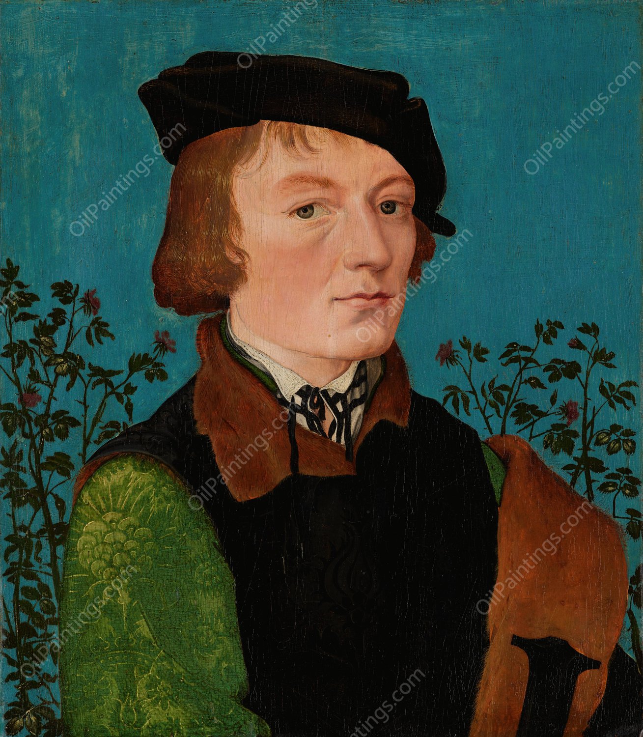 Portrait of a Man in Front of a Rose Hedge  by Hans Baldung - Hand-Painted Oil Painting Reproduction