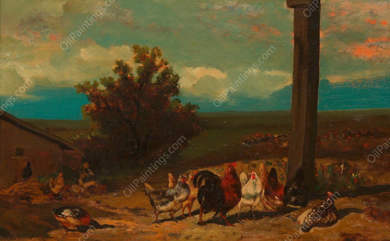 Huhnerhof  by Hans Canon - Hand-Painted Oil Painting Reproduction