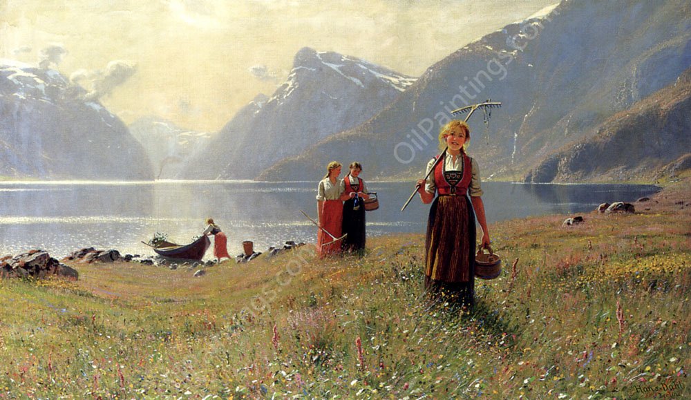 A Summer's Day by Hans Dahl - Hand-Painted Oil Painting Reproduction