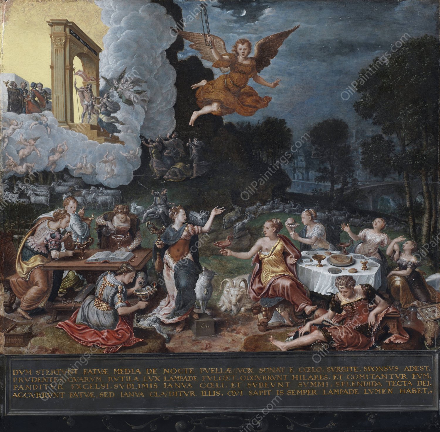 An Allegory of the Wise and the Foolish Virgins  by Hans Eworth - Hand-Painted Oil Painting Reproduction