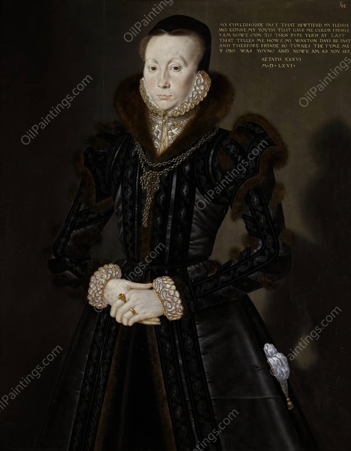 Portrait of Joan Thornbury, Mrs Richard Wakeman by Hans Eworth - Hand-Painted Oil Painting Reproduction