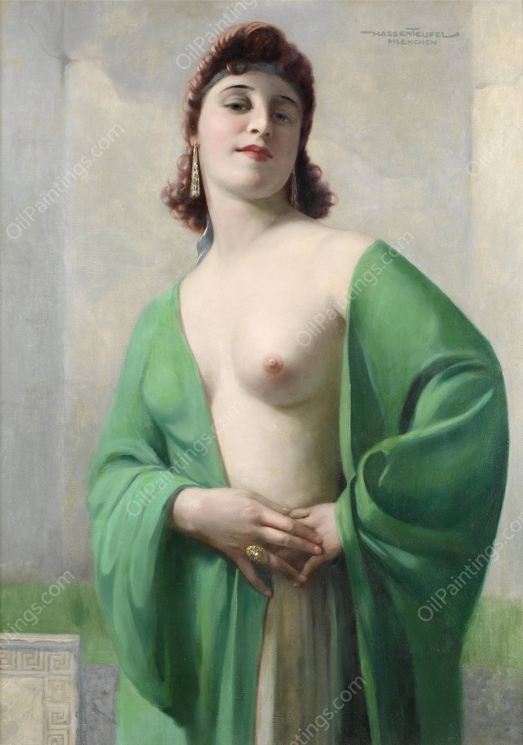 Portrait of a red-haired lady by Hans Hassenteufel - Hand-Painted Oil Painting Reproduction