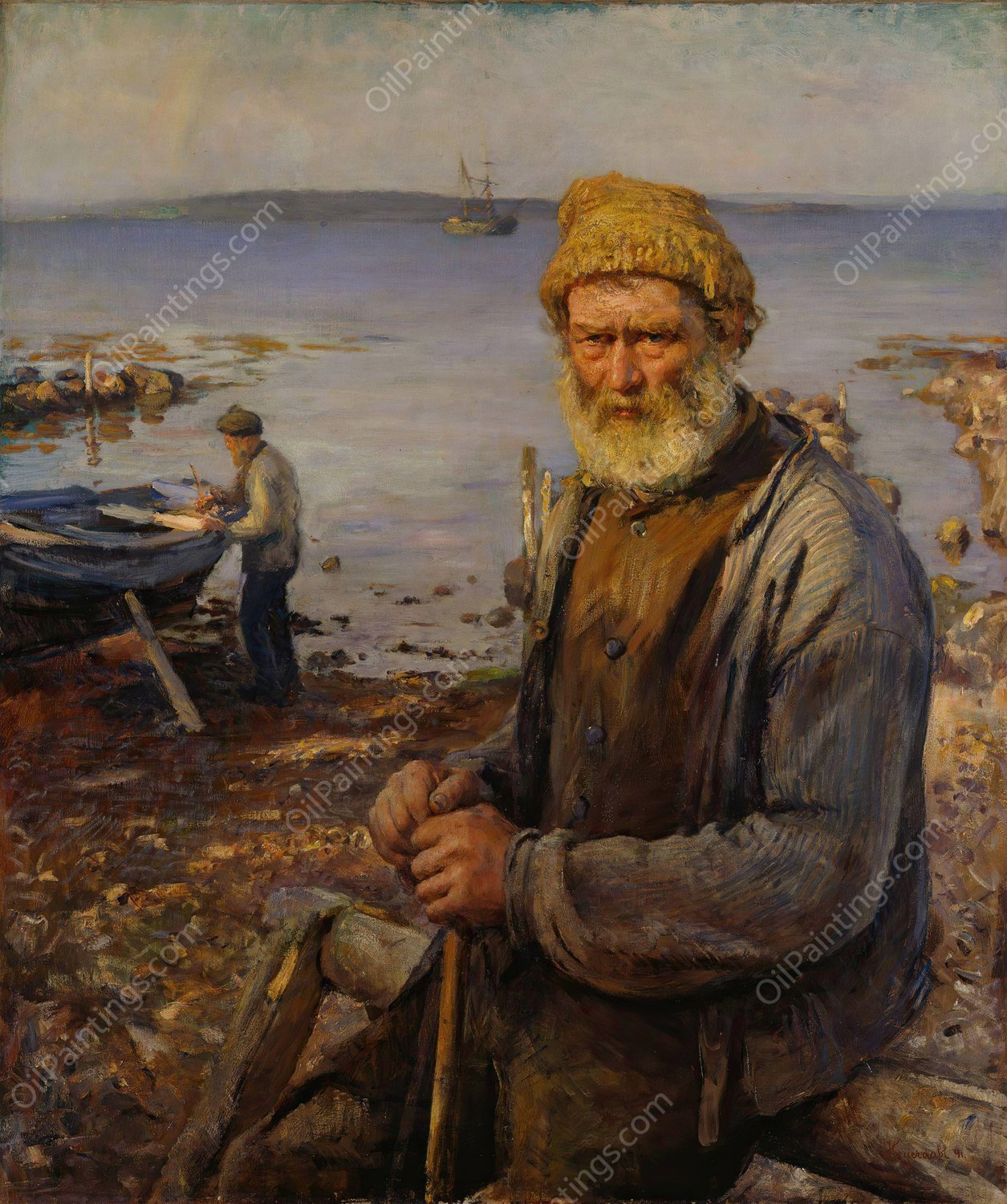 The Old Fisherman  by Hans Heyerdahl - Hand-Painted Oil Painting Reproduction