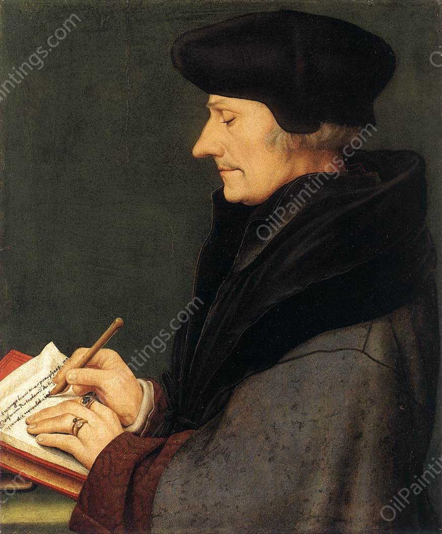 Portrait of Erasmus of Rotterdam Writing by Hans Holbein - Hand-Painted Oil Painting Reproduction