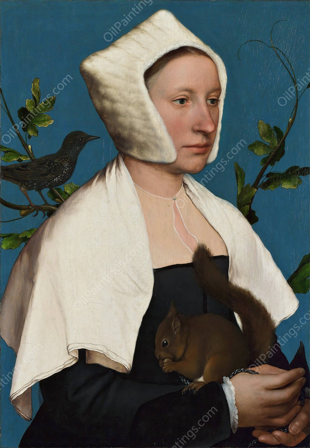 A Lady With A Squirrel And A Starling  by Hans Holbein The Younger - Hand-Painted Oil Painting Reproduction