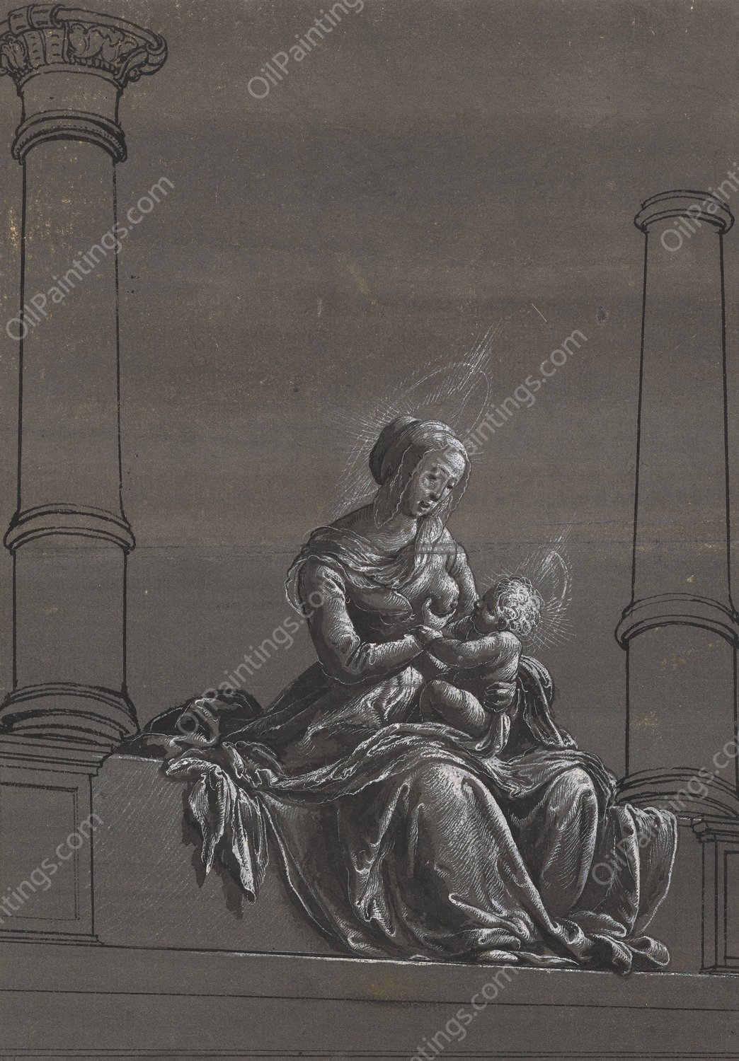 Maria mit Kind zwischen Saulen  by Hans Holbein The Younger - Hand-Painted Oil Painting Reproduction