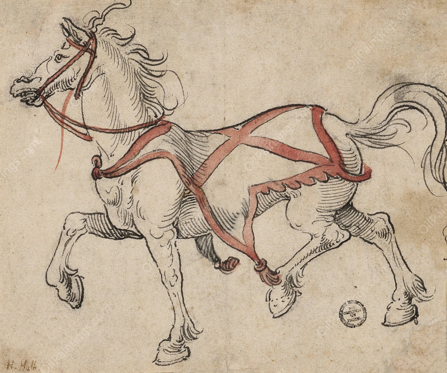 Trabendes Pferd  by Hans Holbein The Younger - Hand-Painted Oil Painting Reproduction