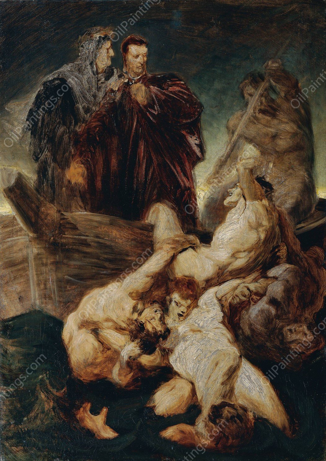 Dante and Virgil in the inferno  by Hans Makart - Hand-Painted Oil Painting Reproduction