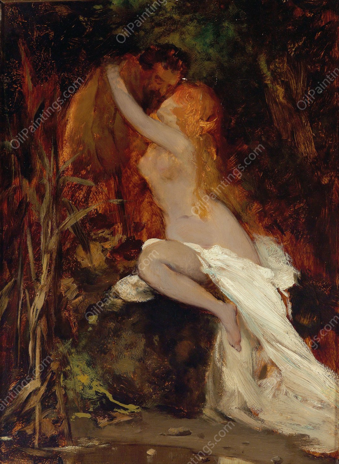 Faun And Nymph  by Hans Makart - Hand-Painted Oil Painting Reproduction