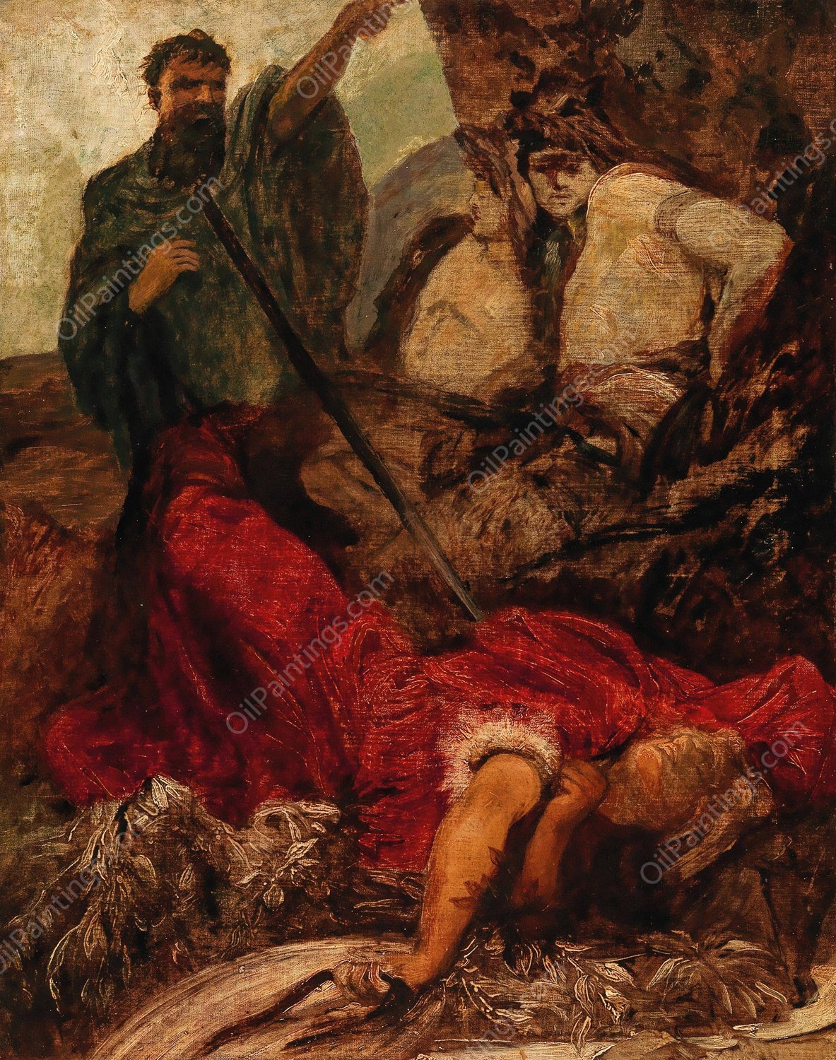 The Death of Siegfried, the Giant Hagen Throwing Siegfried into a Gorge by Hans Makart - Hand-Painted Oil Painting Reproduction
