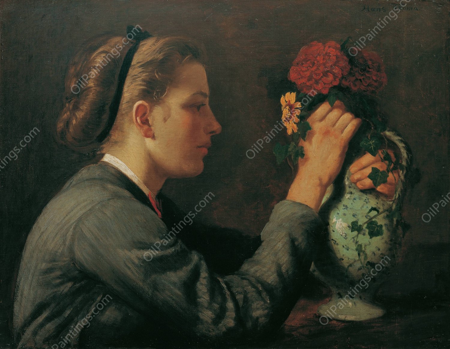 Agathe Thoma, die Schwester des Kunstlers  by Hans Thoma - Hand-Painted Oil Painting Reproduction