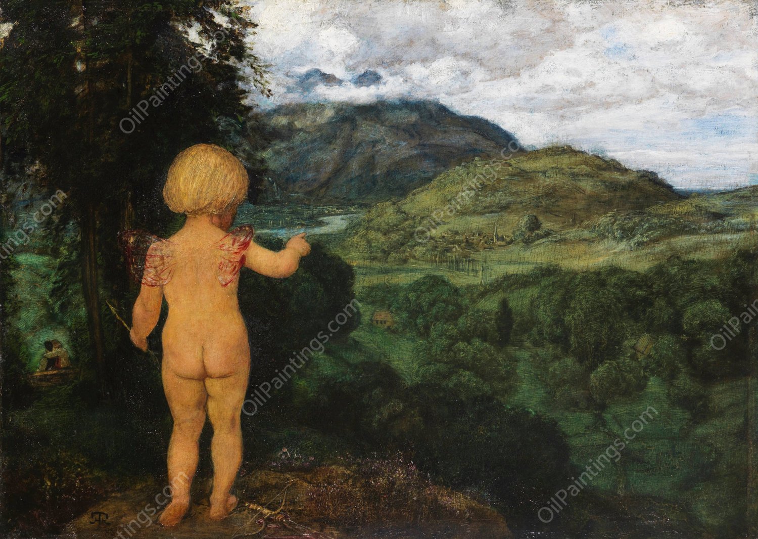 Amor erspaht die Liebenden  by Hans Thoma - Hand-Painted Oil Painting Reproduction