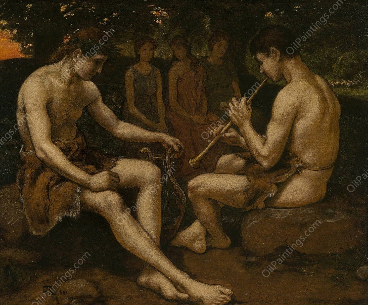 Apollon and Marsyas  by Hans Thoma - Hand-Painted Oil Painting Reproduction