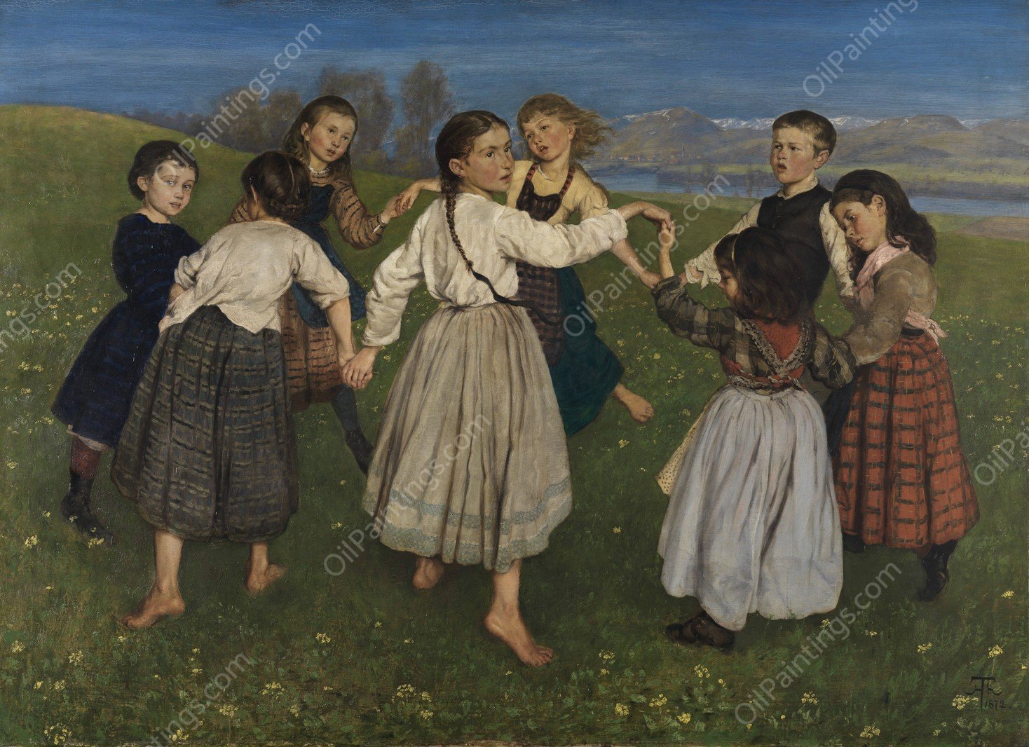 Children dancing in a Ring  by Hans Thoma - Hand-Painted Oil Painting Reproduction