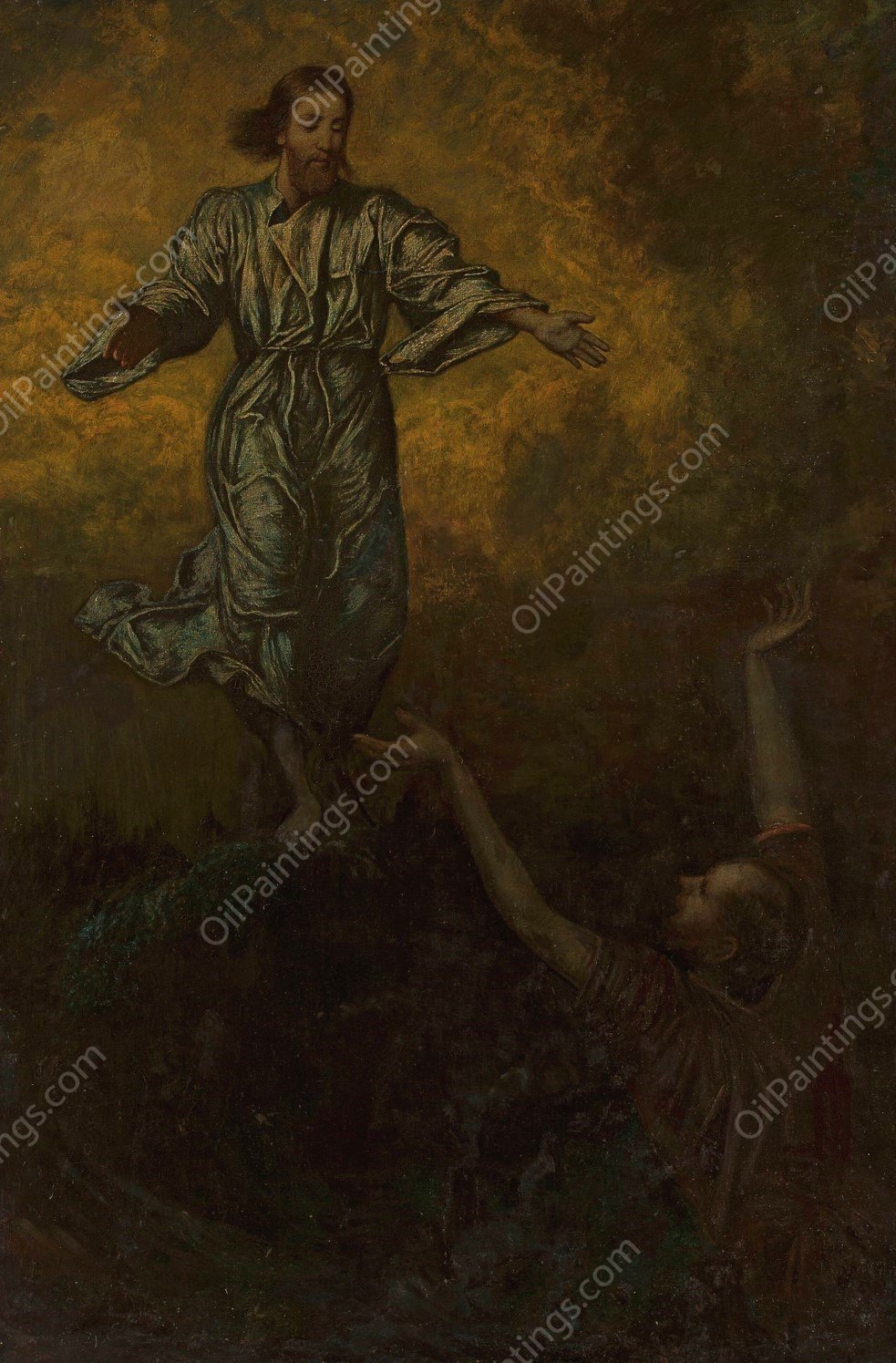 Christ and Saint Peter by Hans Thoma - Hand-Painted Oil Painting Reproduction